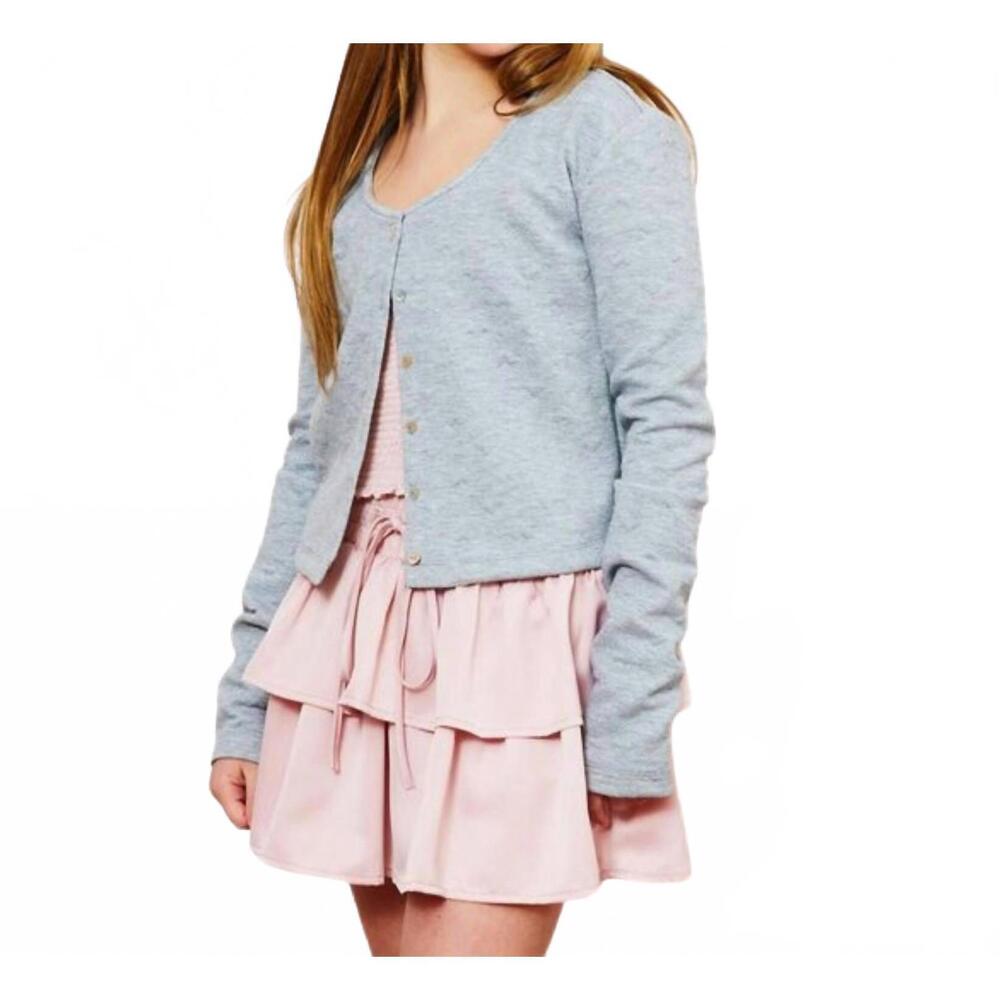 NEW THEME girl's tali puff heart cardigan in grey